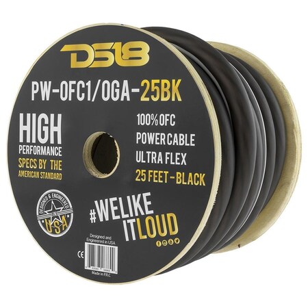 Ds18 1/0-GA Ultra Flex 100% OFC Ground, Power Cable, 25 Feet, Black PW-OFC1/0GA-25BK